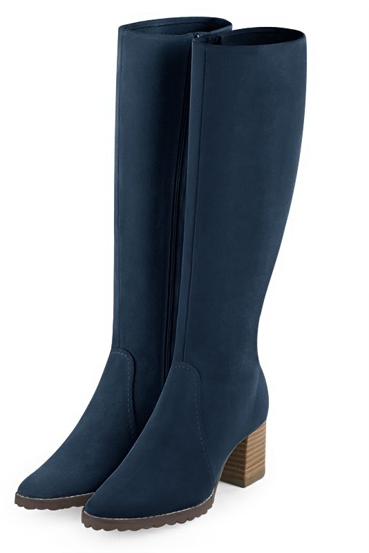 Bottes femme cavalieres sur mesures bleu marine Mollets fins ou larges Bout rond. Talon mi haut bottier. Personnalisation. Modele Stan Manhattan